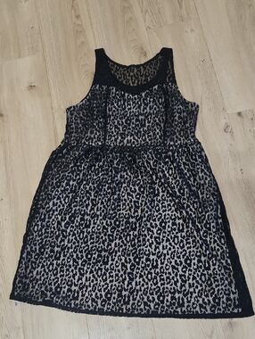 Lane Bryant Black Leopard-Print Lace Overlay Dress